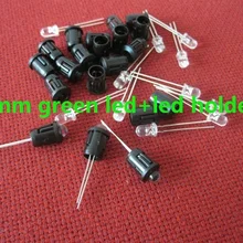 100 шт) 3 мм Ультраяркий зеленый светодиодный+ светодиодный держатель/светодиодный держатель быстрая для 3 мм светоизлучающий диод