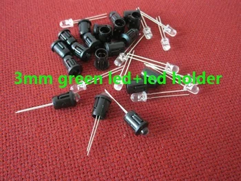 

Free Shipping (100pcs) 3mm Ultra Bright Green LED+led holder/led holder Fast shipping for 3mm light-emitting diode