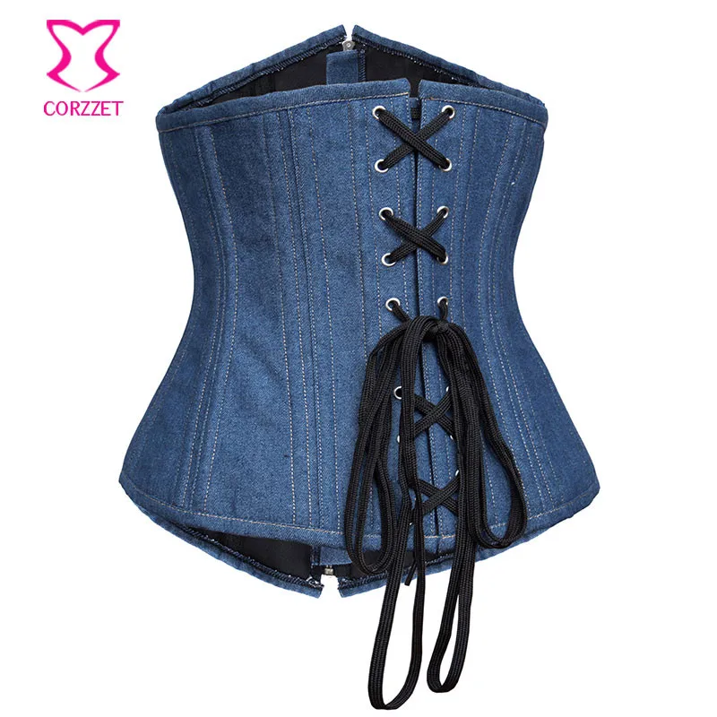 Azul Denim Cintura Korsett Gótico Para As