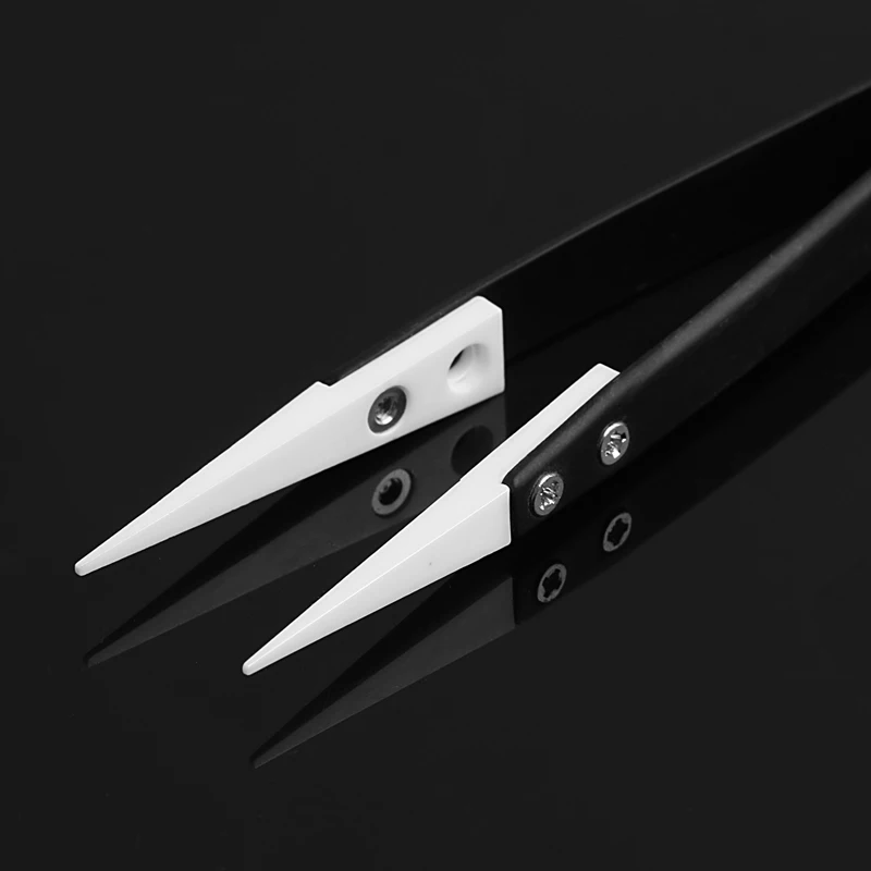 1PC Ceramic Tips Tweezers Stainless Steel Handle Straight Aimed Tweezers for Coils
