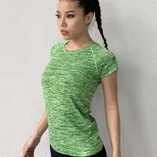 Женская быстросохнущая спортивная рубашка для йоги, с коротким рукавом, дышащая, для упражнений, женский топ для йоги, для спортзала, бега, фитнеса, женские спортивные футболки