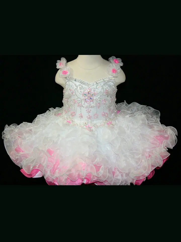 

Beautiful Ball Gowns Flower Girls Cupcake Toddler Pageant Party Gowns Spaghetti Straps Organza Ruffles Beaded Glitz Baby Girl