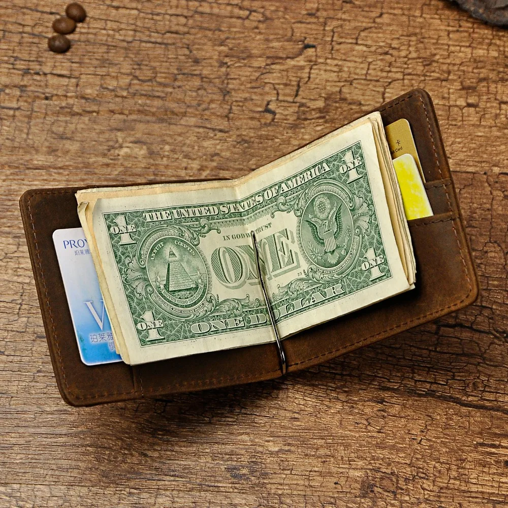 Quality Leather Men Magnetic Money Clip Gift Wallet Card Photo Holder Case Design Front Pocket Wallet Mini Purse Male 1098 credit card holder synthetic leather wallet metal money clip
