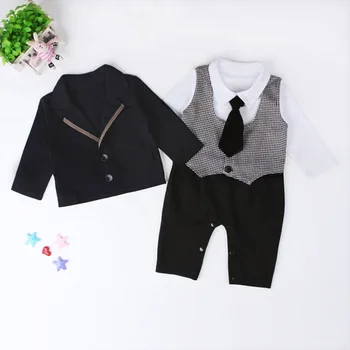 

New Clothes For Baby Boy Outfit Rompers+ Blazer Jacket Suit With Tie Gentlemen Newborn Baby Boy Clothes Infant Clothing 12M-24M