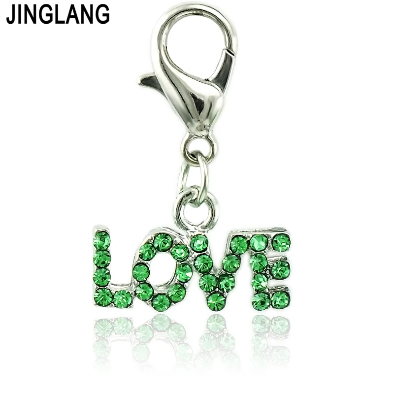 

JINGLANG Wholesale Charm With Lobster Clasp Dangle Rhinestone Letter LOVE Pendants DIY Charms For Jewelry Making Accessories