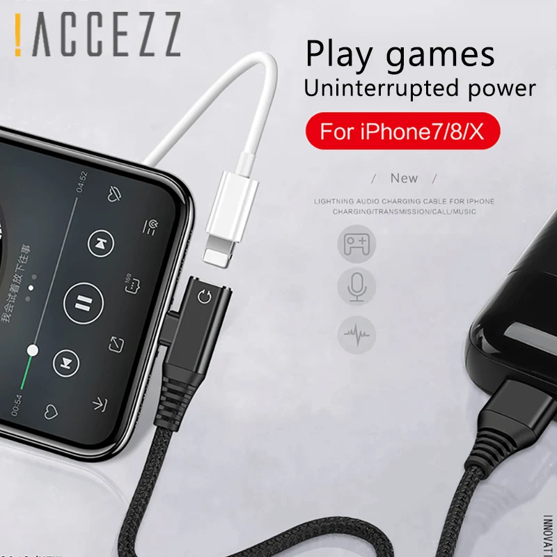 ACCEZZ Мини Двойное освещение аудио зарядное устройство кабель для iphone X 8 7 Plus XS MAX XR зарядный адаптер разветвитель AUX соединительные кабели