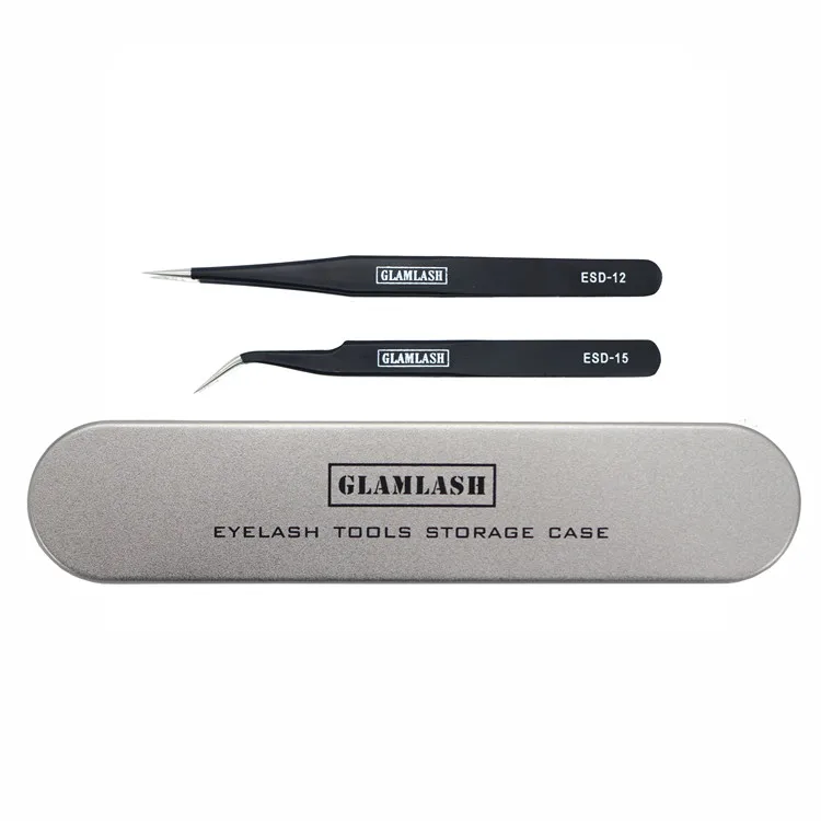 GLAMLASH tinplate ESD-12 ESD-15 Пинцет чехол розовое золото/серебро коробка для хранения Макияж инструменты 3 в 1 - Цвет: Silver ESD