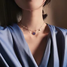 Новинка, корейское ожерелье Русалочки для девочек, красное модное ожерелье с кристаллами и лентой, модное элегантное Ювелирное Украшение для женщин