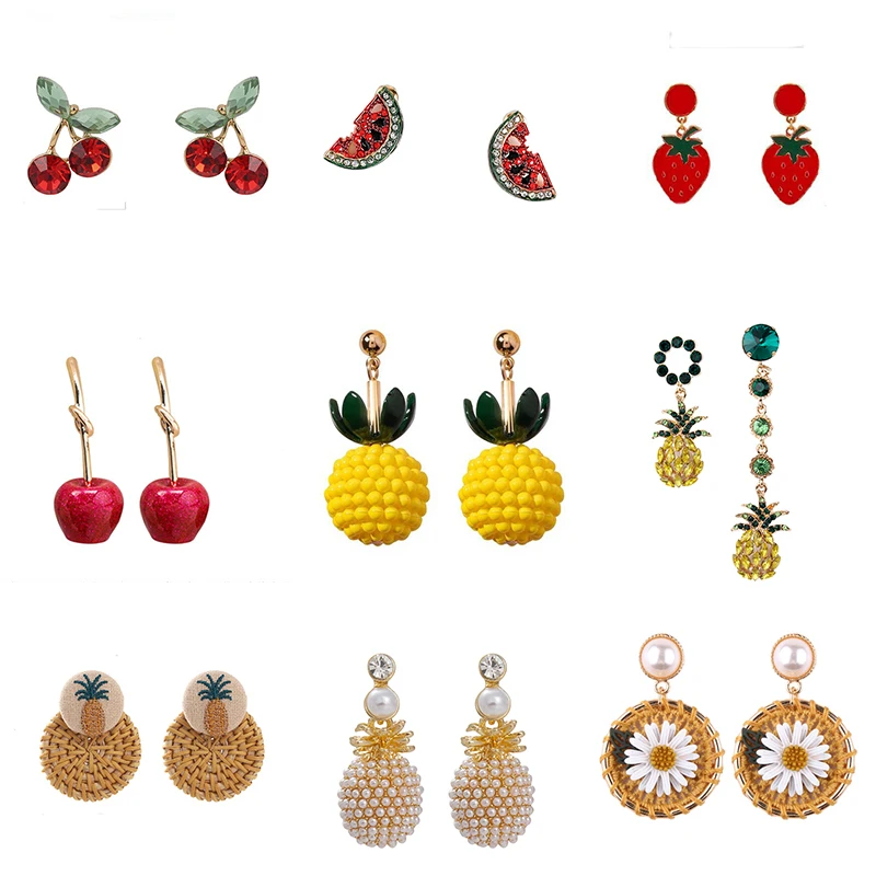 

Korean Trendy Irregular Pineapple Strawberry Fruit Earrings Collection Drop Earring for Women Girl Gift Statement Jewelry