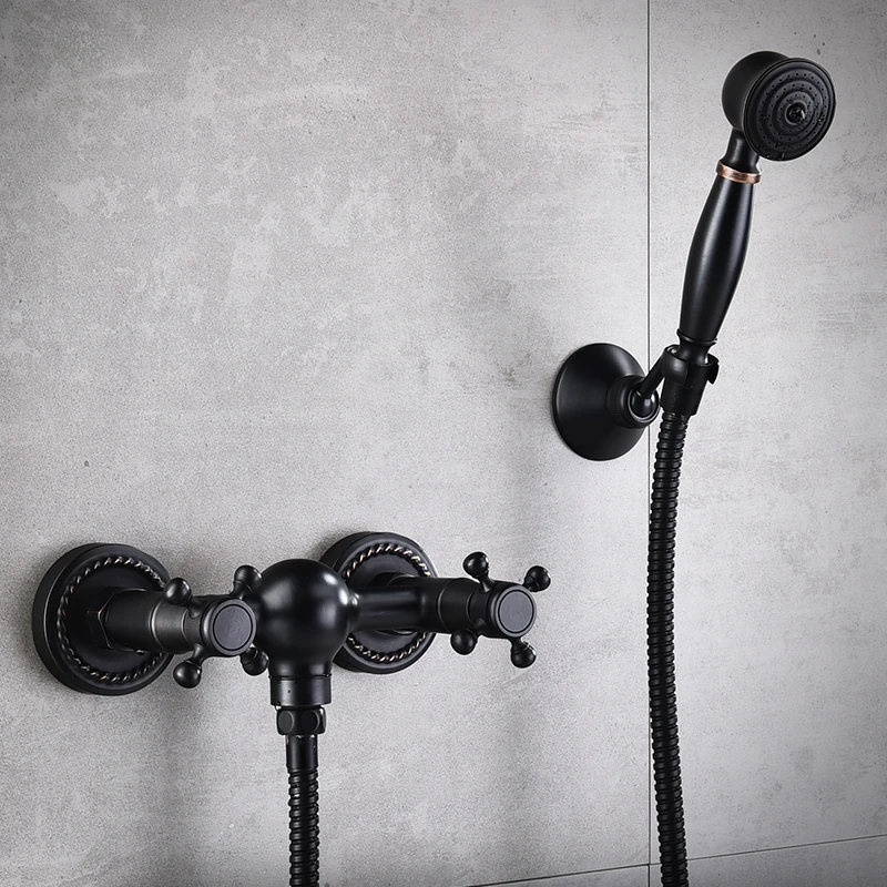 Bathroom Faucets Black Shower Set Copper Wall mounted Simple Bath