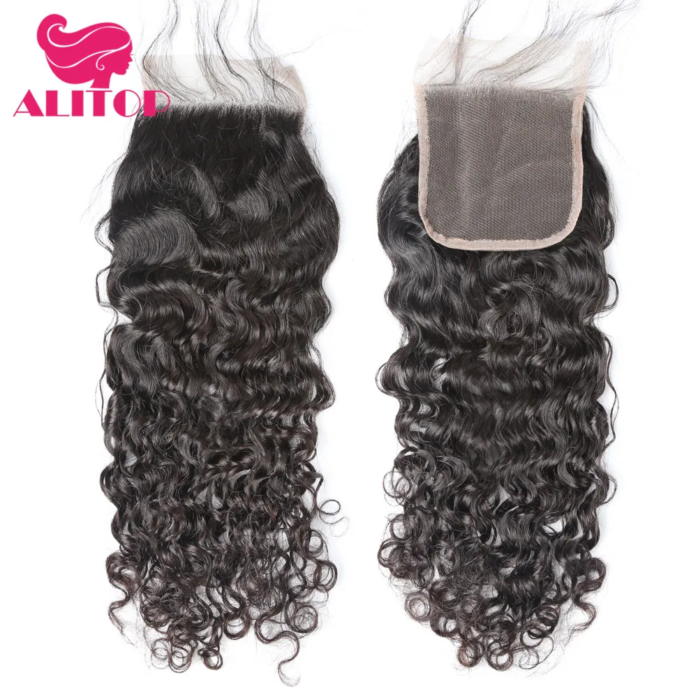 

ALITOP Pre Plucked Brazilian Hair Water Wave Frontal Closure Non Remy Human Hair Frontal 4x4 Lace Frontal Closure With Baby Hair