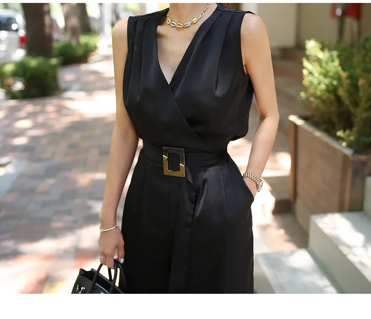 summer elegant new slim jumpsuit sleeveless with belt runway office lady bodysuit Romper