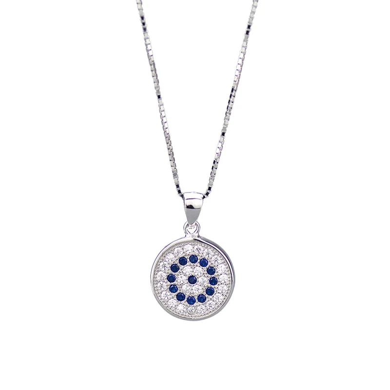 

Tisvina Authentic 100% 925 Sterling Silver Necklace for Women Blue evil eye Pendant Necklaces With AAA Cubic Zircon Jewelry Gift