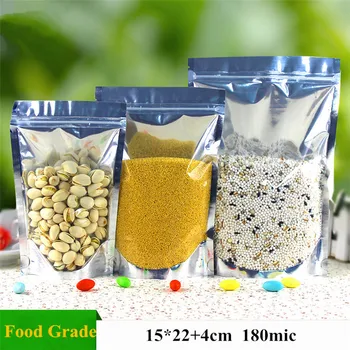 

Food Packing Bags Aluminum Foil Clear Ziplock Bag Stand Up Dry Fruit/Tea/Powder Storage Bags 15*22+4cm