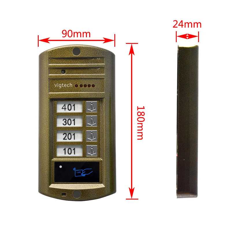 Vigtech 4,3 ''Цвет видео-телефон двери 4 Мониторы с 1 внутрнний дверной звонок может управлять 4 дома для многоквартирных RFID Камера