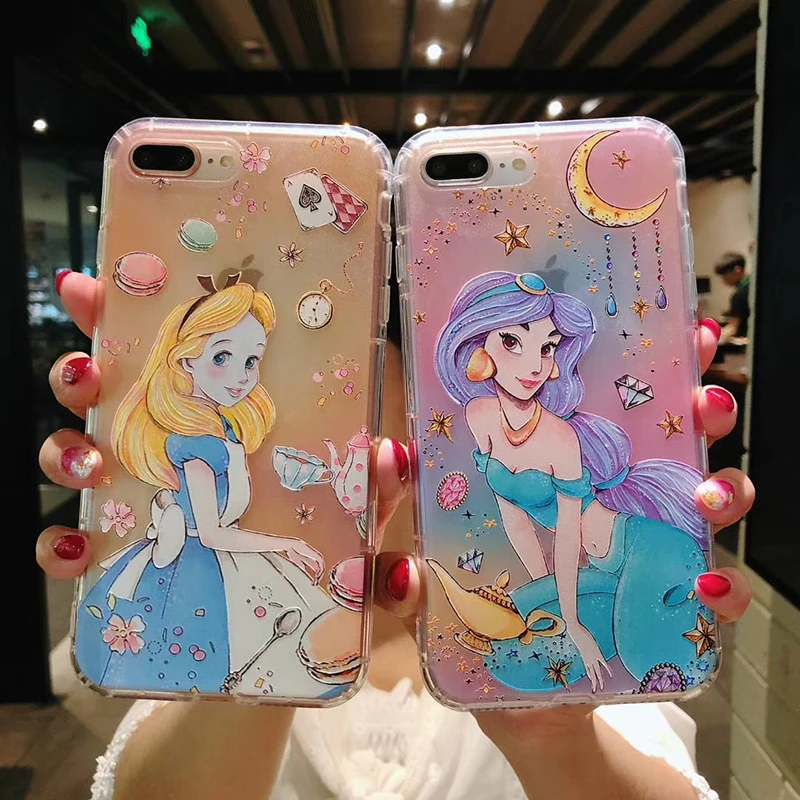 

Phone case for iPhone X 6 6S 7plus Princess jasmine Alice relief transparent soft TPU case for iphone XR XS XS MAX back cover