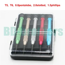 5 in 1 S2 Bit and Aluminum Alloy Handle Metal Screwdrivers Kit With Retail Box T5 T6 0.8Pentalobe 1.5Phillips 2.0Slotted 200sets