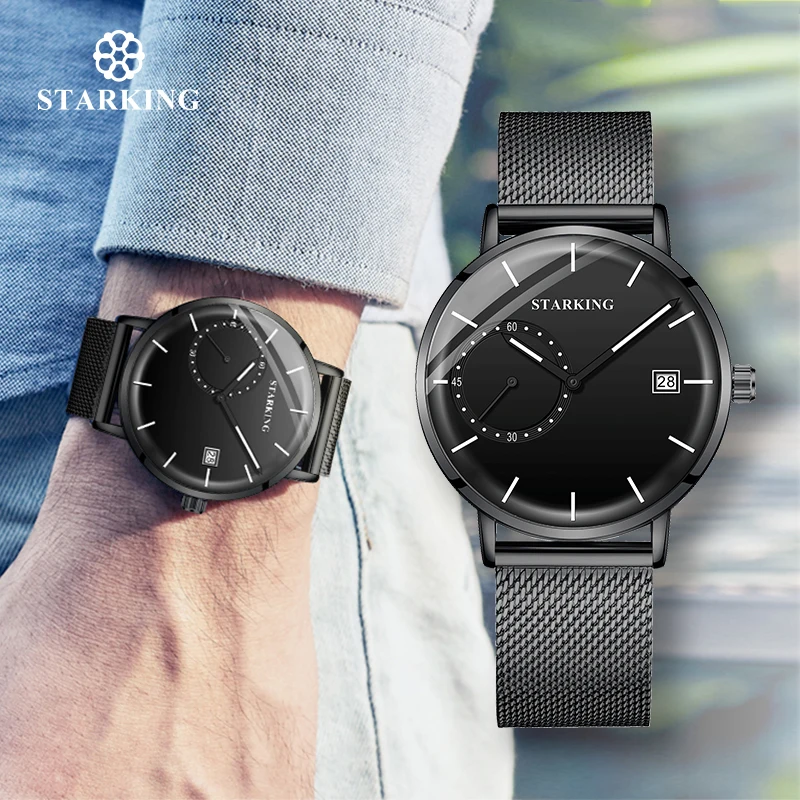 Старкинг для мужчин водостойкие спортивные кварцевые часы Дата характеристики 2 руки аналоговые наручные часы сталь сетка группа Hodinky для