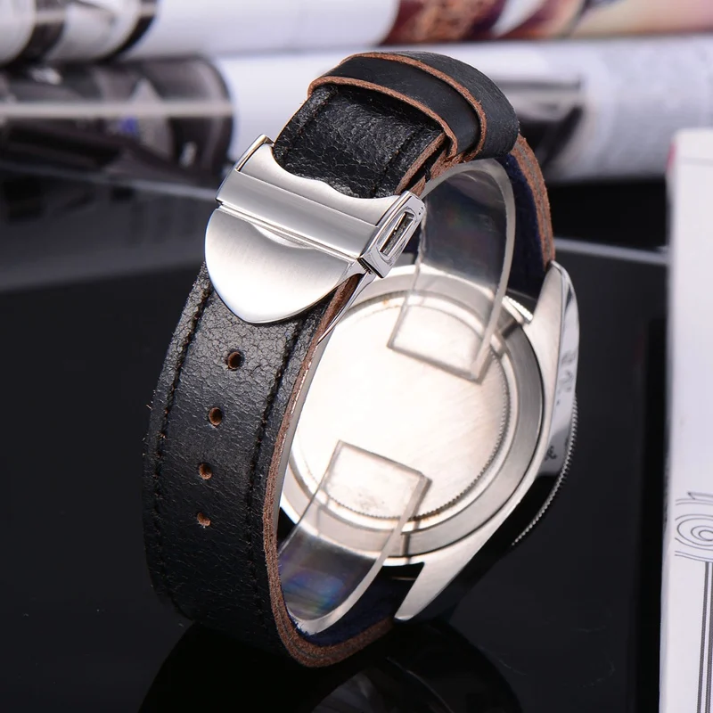 Corgeut 41 мм Мужские автоматические часы черный циферблат Rosegold Lume Marks сапфировое