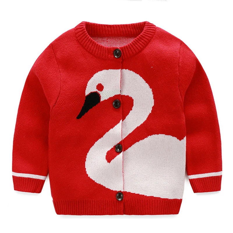 

Girls Boys Sweaters New Swan Outerwear Cartoon Printing Tops 2016 Cotton Apparel Knitted Infant Cardigan Sweater With Buttons