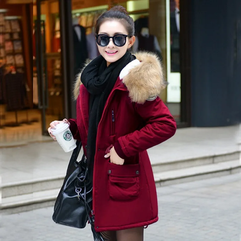 Chaud Manteau Noir 3 Femelle Solide Bonne Mince Femmes De Taille bleu Coton Rembourré Manteaux kaki Qualité Vestes Capuchon rouge À Réglage O15 2016 D'hiver Fourrure 1CUzfq