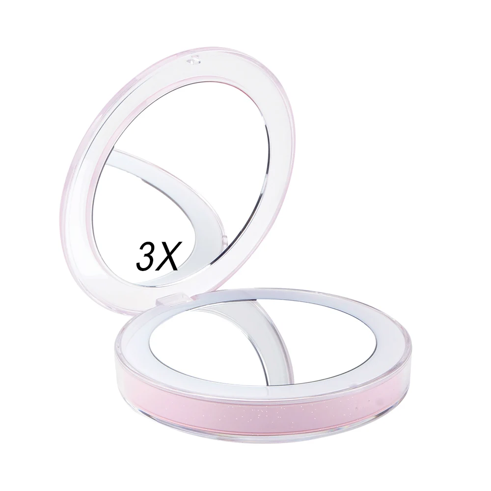 11 Lights Pink 11 ОГНИ путешествия светодиодный макияж зеркало 1X 3X увеличительное Стекло Женская сумочка Компактный Карманный Зеркала для косметики Портативный USB кабель - Цвет: 11 Lights Pink