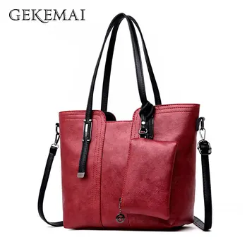 

2019 Retro High Quality Women Purses and Handbags Large Capacity Tote Bag 2 Sets Leather Shoulder Bags Crossbody Bags for Women