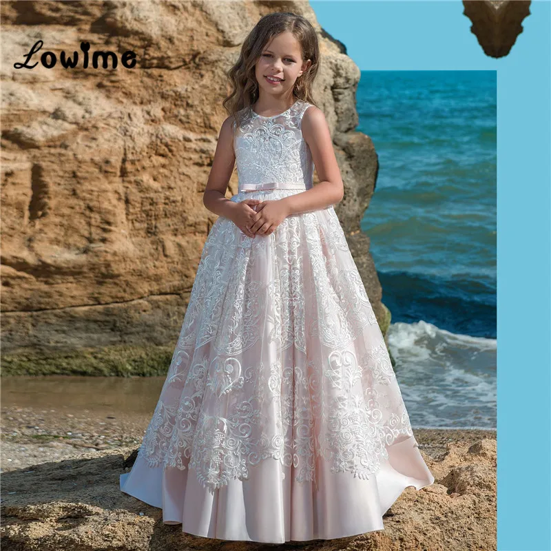 pink satin flower girl dress