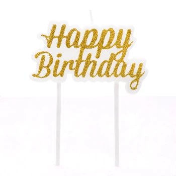 

1pc Gold/Silver New Shiny Gold Powder Happy Birthday Candle Local Cake Decoration Letter Candle Baby Birthday Candle Supplies