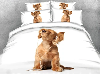 

JF-065 New Animal print Cute dog enjoying music 3d bed cover set queen size bedding