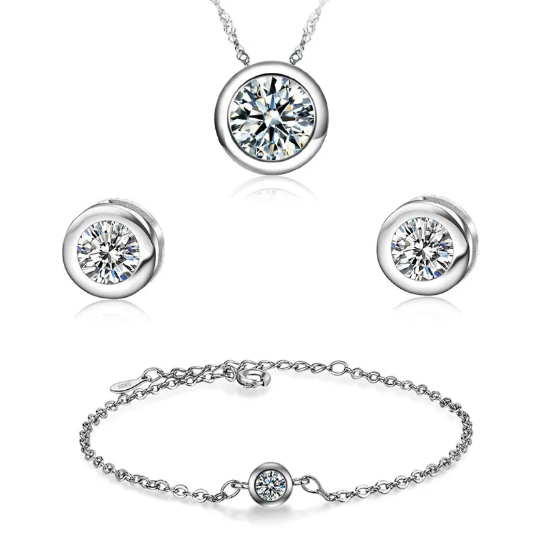 3Pcs/Set 925 Silver AAA Jewelry Sets for Women Circular Necklaces