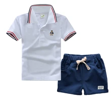 Haute qualité garçons vêtements set pour l’été bébé enfants polo chemise à manches courtes coton t-shirts + noir pantalon court