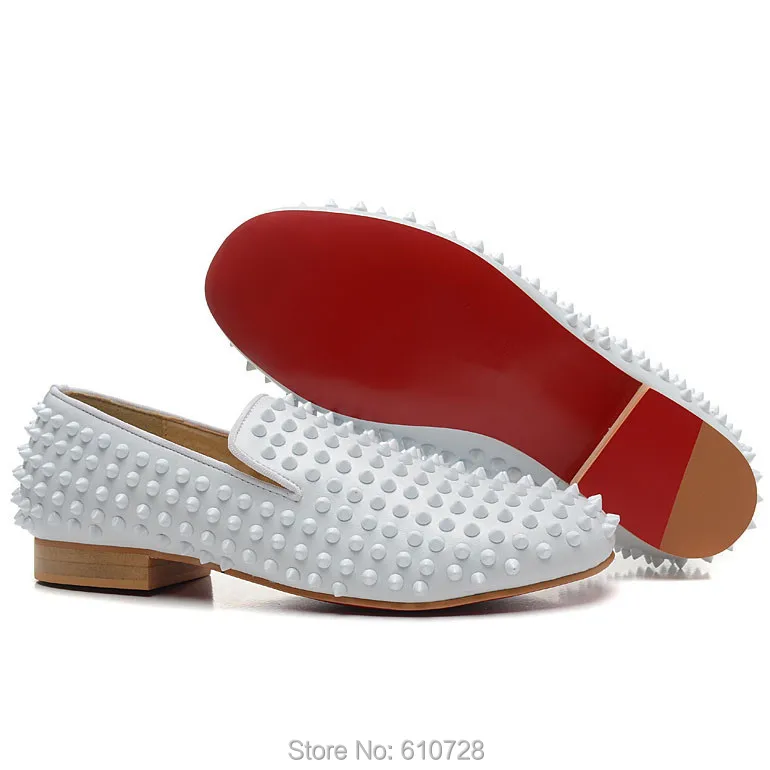 Free Shipping Best Quality Red Bottom Shoes Luxury Rollerboy Spikes Flat Leather Mens Loafers All White Hot Sale | Обувь