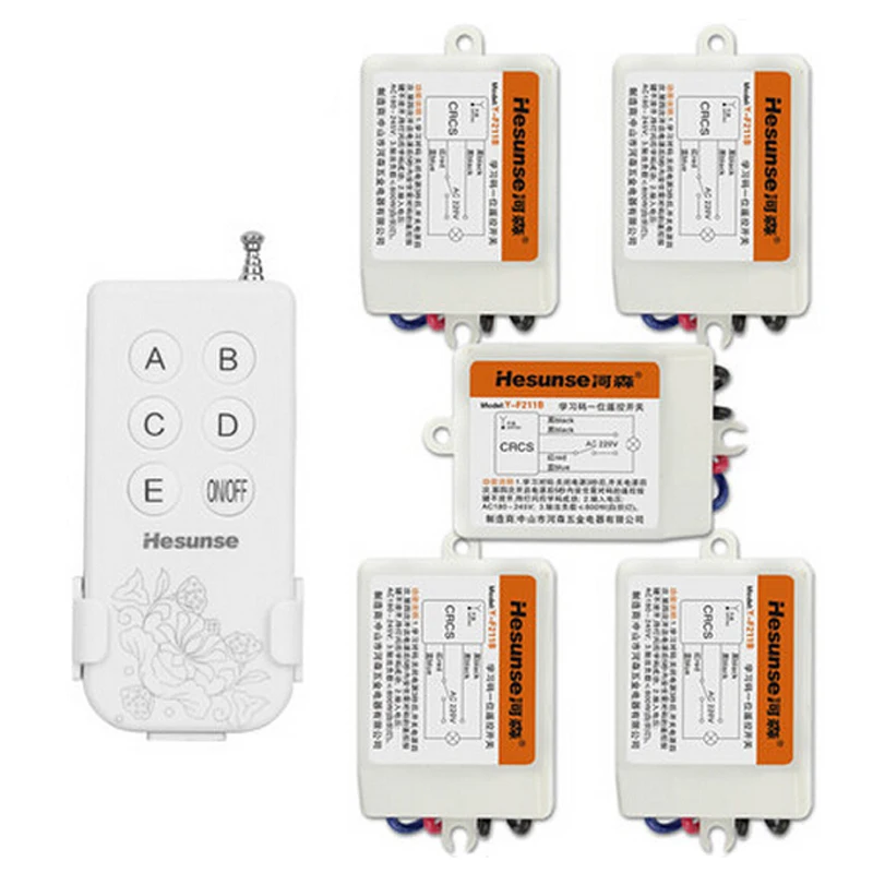 

Y-F211 1 in 5 Wireless Light Switch 220V Digital Remote Control Switch 5Ch Control Time Learning Code 315Mhz