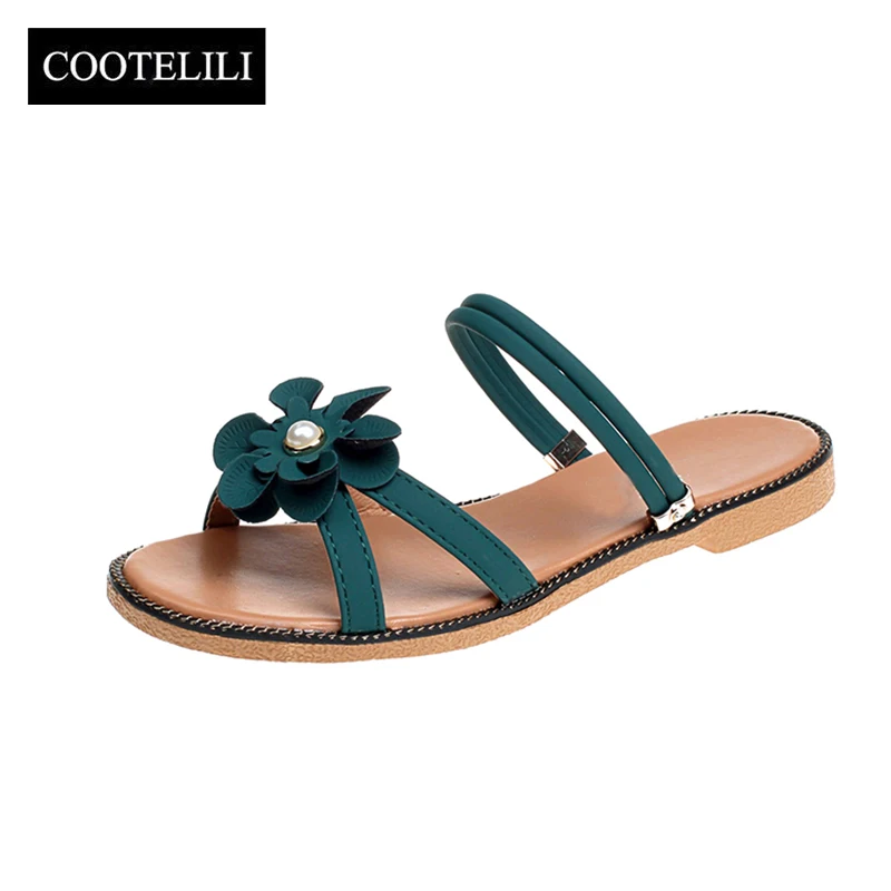 

COOTELILI 35-40 Plus Size Beautiful Flowers Women Slippers Designer Shoes Women Luxury 2018 Summer Beach Slides Flats Slippers
