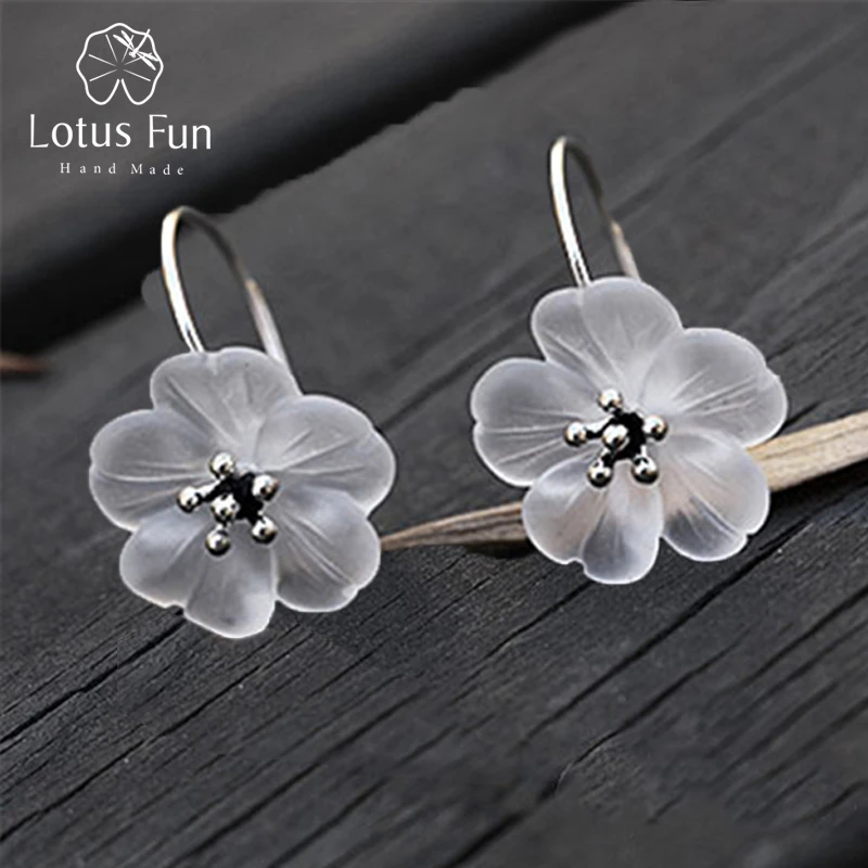 

Lotus Fun Real 925 Sterling Silver Handmade Natural Designer Fine Jewelry Flower in the Rain Fashion Drop Earrings for Women