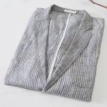 Мужские облегающие льняные костюмы с карманами, в полоску, с длинным рукавом, блейзер, куртка, верхняя одежда, повседневный костюм, пиджак, мужская мода, новинка, L15