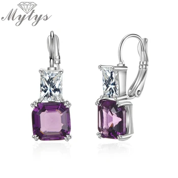 

Mytys Double Square Clear and Purple Zircon Small Drop Earrings for Women High Quality Crystal pendientes Jewelry CE597