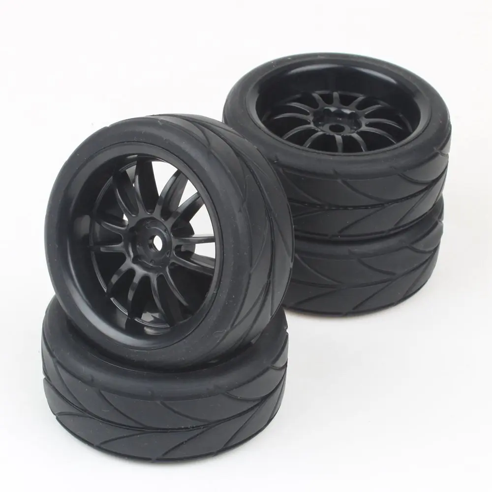 Black 12 Spoke Plastic Wheel Rim&Soft Tires Tyre for RC 110 On Road
