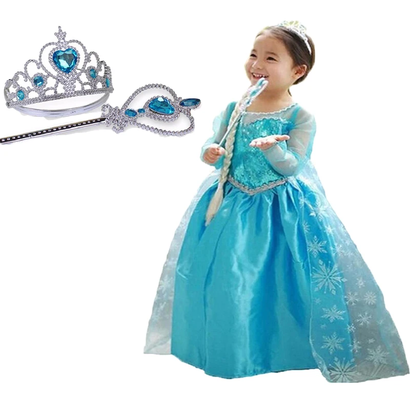 Новое платье Анны и Эльзы для маленьких девочек Высококачественная нарядная детская одежда Золушки с блестками для вечеринок костюм Снежной Королевы для косплея - Цвет: 12