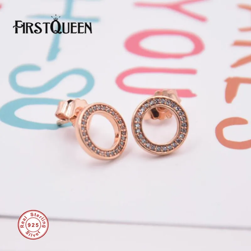 

FirstQueen Brand Round Earring, Gold Rose & Clear CZ Stud Earrings For Women Best Jewelry Gift for 2018 New Year Fine Jewelry