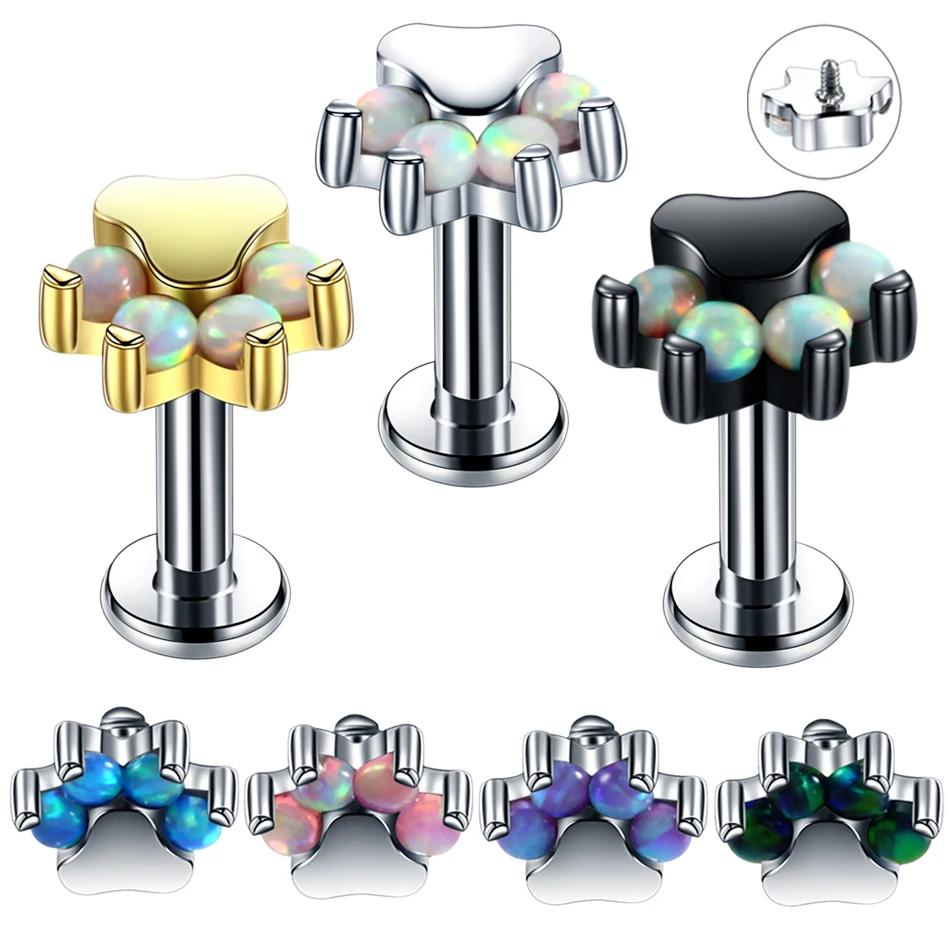 

1PC 16G Steel Labret Lip Ear Cartilage Opal Flower Lip Stud Earrings Tragus Helix Piercing Ombligo Ear Piercing Body Jewelry