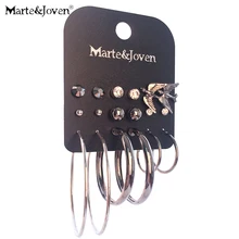 Marte& Joven 9 пар Сияющий черный большой круг серьги классический черный шар/Круглый/фигурки птиц Комплект сережек для женщин Девушка подарок ювелирные изделия