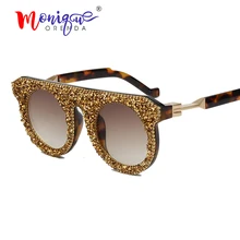 Солнцезащитные очки со стразами женские винтажные брендовые роскошные круглые солнцезащитные очки плоские мужские стимпанк Оттенки для женщин oculos