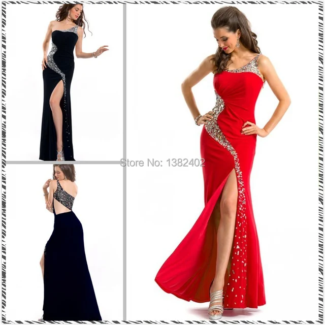 2017 Y Sheath Prom Dress Red Black One Shoulder Satin Split Side 2017 Y Sheath Prom Dress Red Black One Shoulder Satin Split Side Backless Long