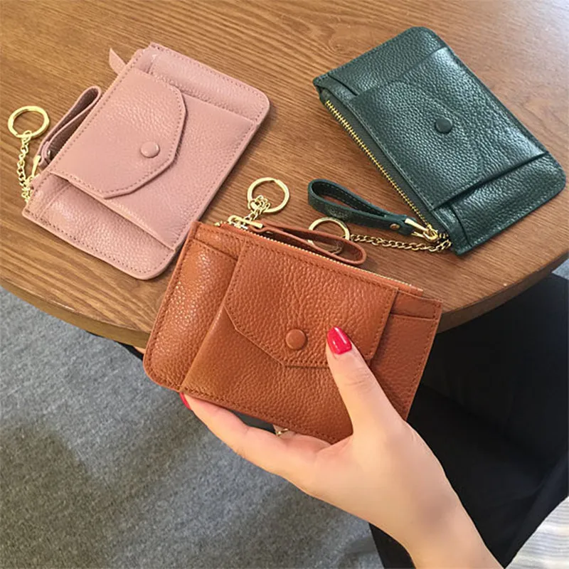 New coin purse female leather mini coin bag short zipper small wallet card thin section simple ...