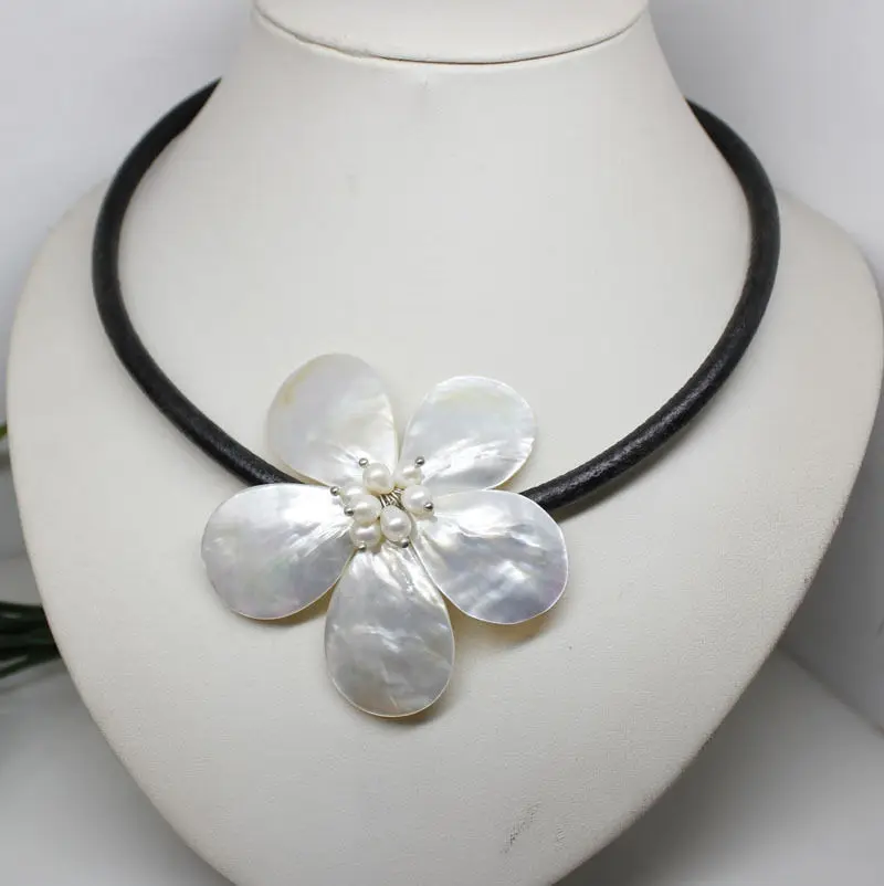 

black chain white shell mother of pearl white pearl necklace choker Pendant 18"AAA style Fine Noble real Natural free shipping