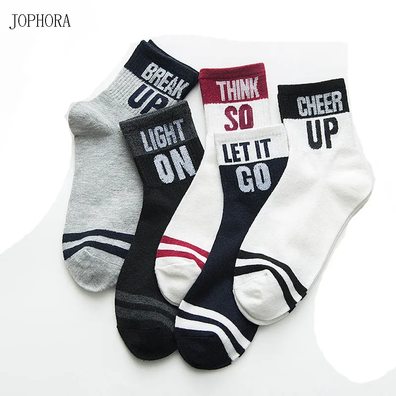 

JOPHORA Hot Men's tube socks autumn and winter new personality tide letters color cotton casual sports men's socks