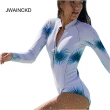 JWAINCKD принт Одна деталь Плавание костюм с длинным рукавом Плавание одежда женская обувь на застежке-молнии ванный комплект Винтаж цельный серфинг Плавание костюмы Mujer
