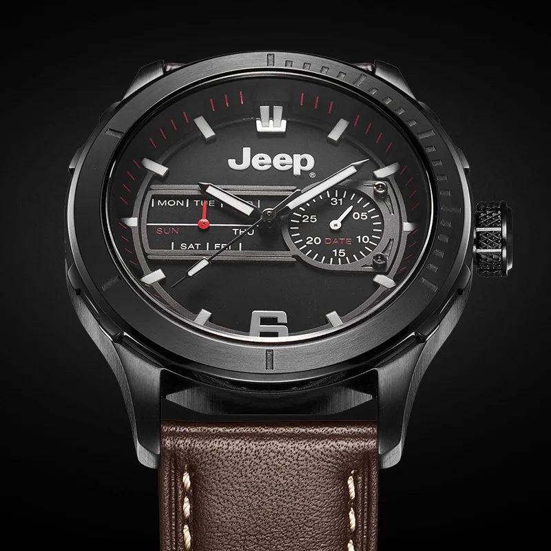 Jeep Original Watch Brand Mens Watches Luminous Quartz Brown Black